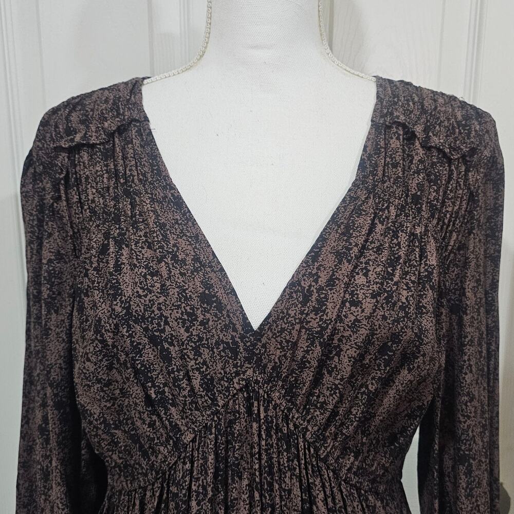 Universal Thread Floral Mini Dress Women's Large Brown Boho Long Sleeve V Neck - Picture 2 of 6